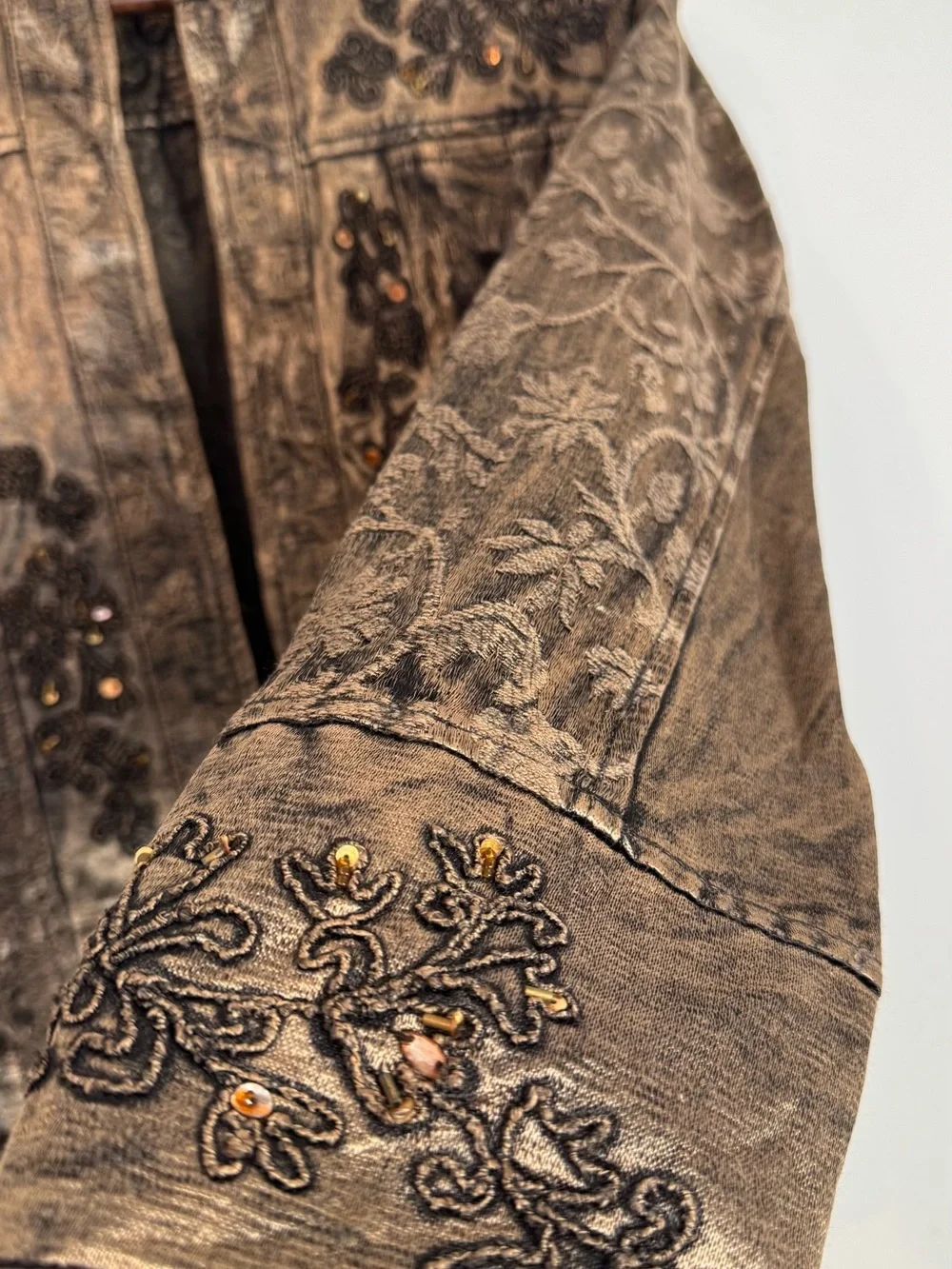 Coldwater Creek Bronze Embroidered Embellished Open Jacket Small